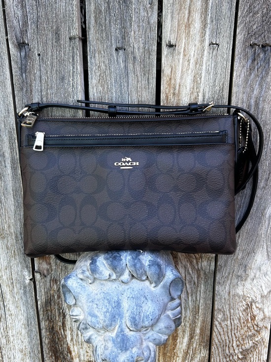 Coach Handbags - Coach Signature East West Pop Crossbody Bag Coated Canvas Brown Black